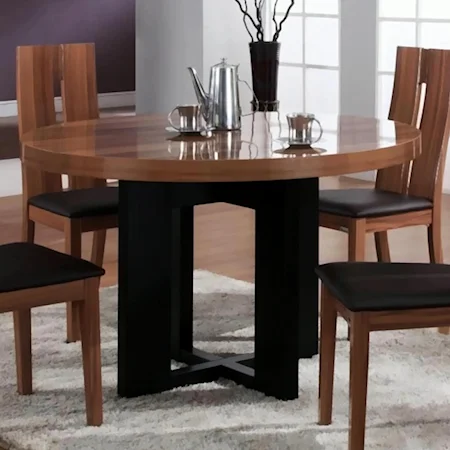 Round Wood Top Dining Table with Black Pedestal Base